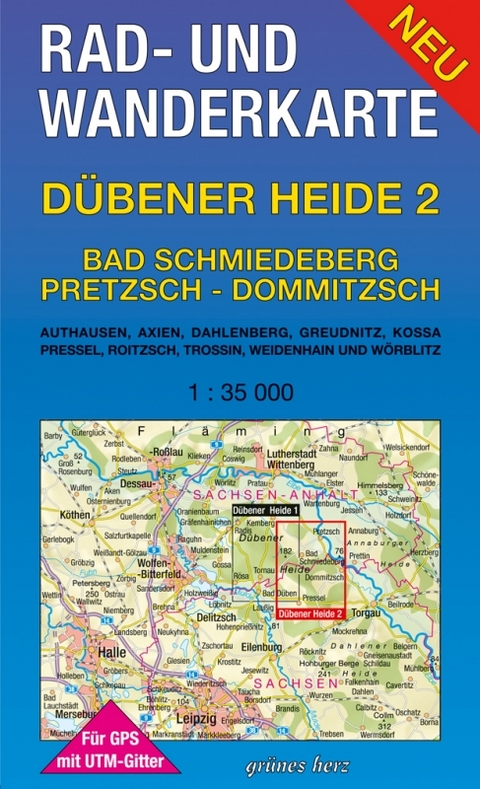 Rad- und Wanderkarte Dübener Heide 2: Bad Schmiedeberg, Pretzsch, Dommitzsch - 