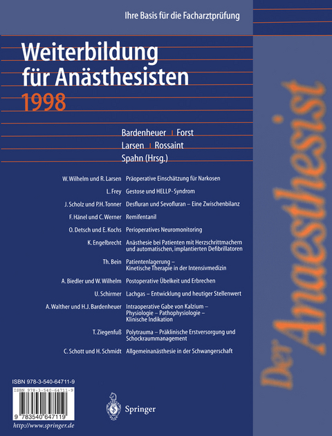 Der Anaesthesist Weiterbildung für Anästhesisten 1998 - 