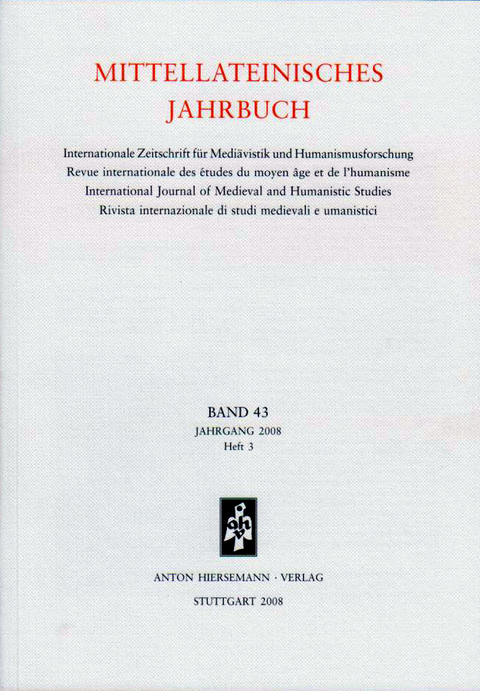 Mittellateinisches Jahrbuch. Internationale Zeitschrift für Mediävistik und Humanismusforschung