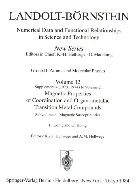 Magnetic Susceptibilities / Magnetische Suszeptibilitäten - E. König, G. König