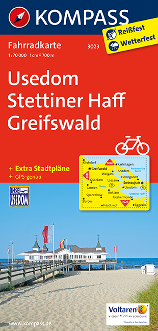 KOMPASS Fahrradkarte Usedom, Stettiner Haff, Greifswald - 