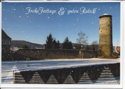 Weihnachts- Doppelkarte B6: Diebesturm im Winter, mit Umschlag, # EV69 - 