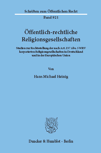 Öffentlich-rechtliche Religionsgesellschaften. -  Hans Michael Heinig