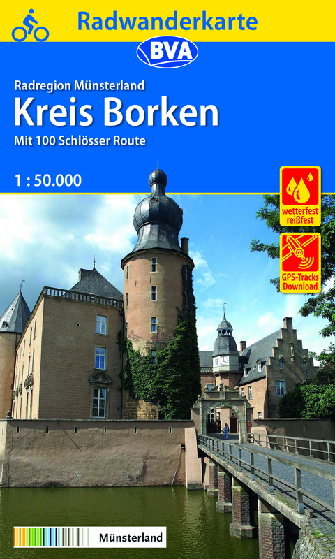 Radwanderkarte BVA Radregion Münsterland Kreis Borken mit 100 Schlösser Route 1:50.000, reiß- und wetterfest, GPS-Tracks Download