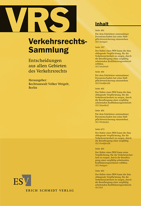 Verkehrsrechts-Sammlung (VRS). Entscheidungen aus allen Gebieten des Verkehrsrechts / Verkehrsrechts-Sammlung (VRS) Band 109