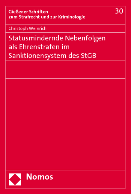 Statusmindernde Nebenfolgen als Ehrenstrafen im Sanktionensystem des StGB - Christoph Weinrich