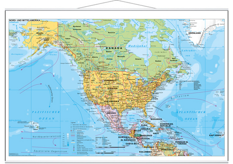 Nord- und Mittelamerika politisch, Wandkarte mit Metallbeleistung - Heinrich Stiefel
