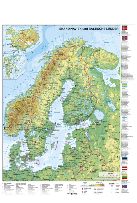 Skandinavien und Baltikum physisch, Wandkarte mit Metallbeleistung - Heinrich Stiefel