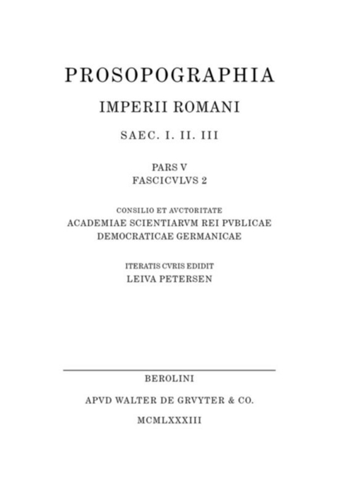 Prosopographia Imperii Romani Saec I, II, III. / (M) - 