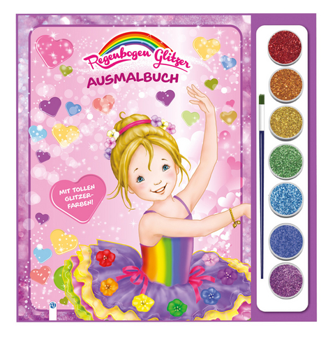 Regenbogen Glitzer-Ausmalbuch mit Tuschkasten "Tina Ballerina"