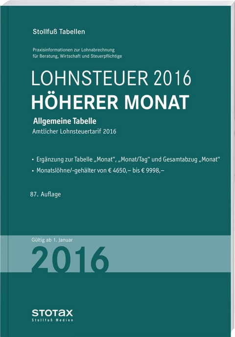 Tabelle, Lohnsteuer 2016 Höherer Monat