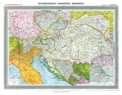 Hist. Karte: ÖSTERREICHISCH-UNGARISCHE MONARCHIE - um 1908 [gerollt] - Handtke Friedrich