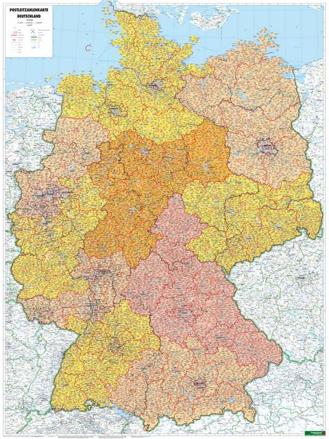 Deutschland Postleitzahlen, Poster 1:700.000, Metallbestäbt in Rolle - 