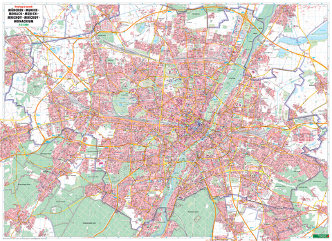 München, Stadtplan 1:22.500, Poster, Plano in Rolle - 