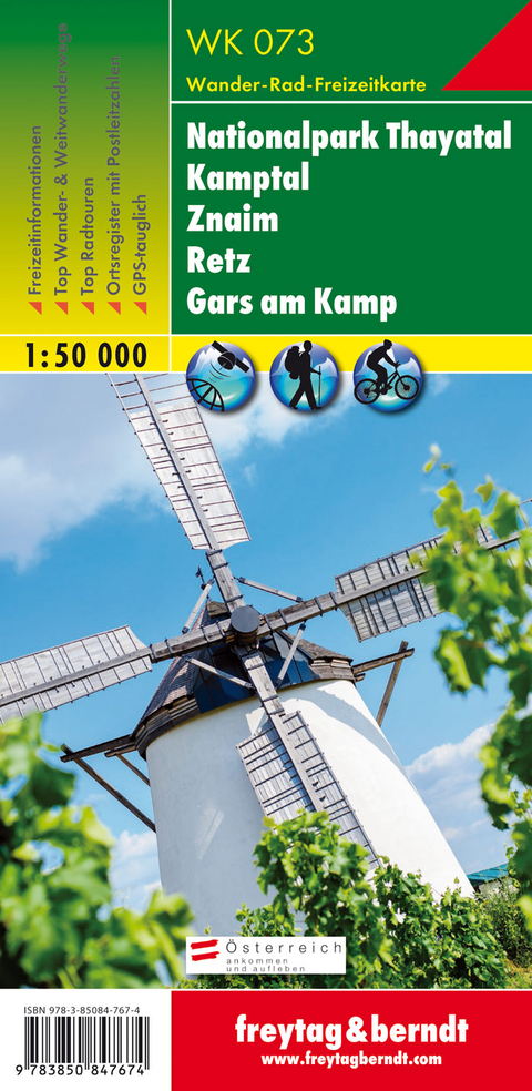 WK 073, Nationalpark Thayatal - Kamptal - Znaim - Retz - Gars am Kamp, Wanderkarte 1:50.000 - 