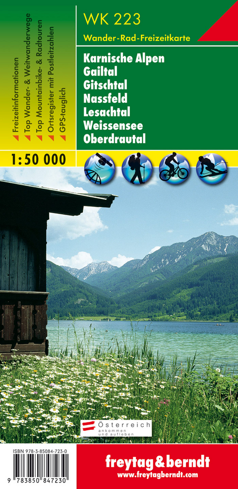 WK 223, Karnische Alpen - Gailtal - Gitschtal - Nassfeld - Lesachtal - Weissensee - Oberdrautal, Wanderkarte 1:50.000 - 