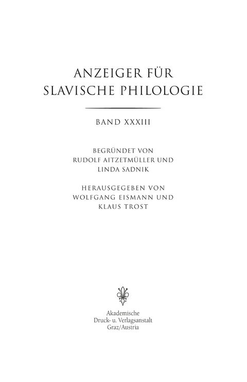 Anzeiger für Slavische Philologie / Anzeiger für Slavische Philologie - 