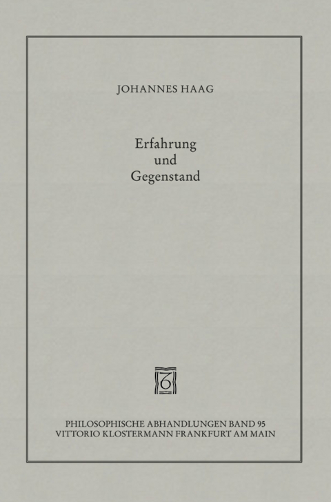 Erfahrung und Gegenstand - Johannes Haag