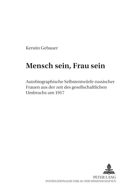 Mensch sein, Frau sein - Kerstin Gebauer