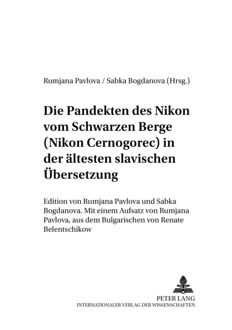 Die Pandekten des Nikon vom Schwarzen Berge (Nikon Černogorec) in der ältesten Slavischen Übersetzung - 