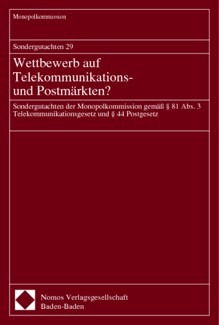 Sondergutachten 29. Wettbewerb auf Telekommunikations- und Postmärkten? -  Monopolkommission