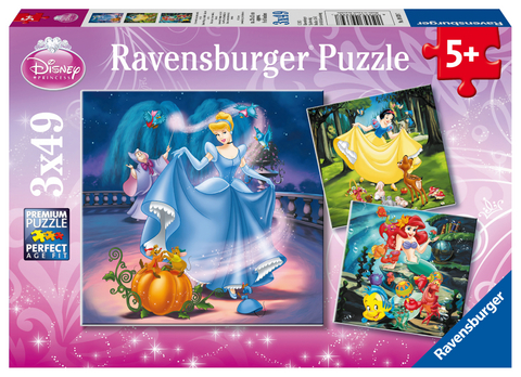 Ravensburger Kinderpuzzle - 09339 Schneewittchen, Aschenputtel, Arielle - Puzzle für Kinder ab 5 Jahren, Disney-Puzzle mit 3x49 Teilen