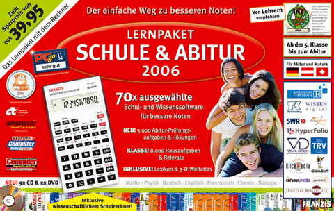 Lernpaket Schule & Abitur 2006, 9 CD-ROMs, 2 DVD-ROMs und Schul-Taschenrechner