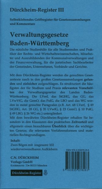 Dürig: Landesgesetze Baden-Württemberg, 102 bedruckte Griffregister - Constantin von Dürckheim