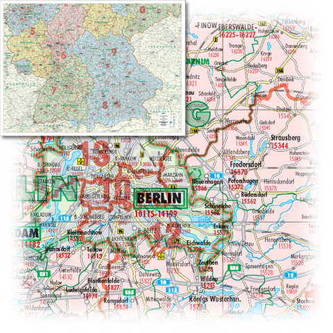 BACHER Postleitzahlen- und Verwaltungskarte Süddeutschland, 1:450000, Sonderausgabe als großformatiger Digitaldruck, Papierkarte gerollt