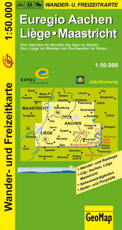 Euregio Aachen, Liege, Maastricht Wander- und Freizeitkarte