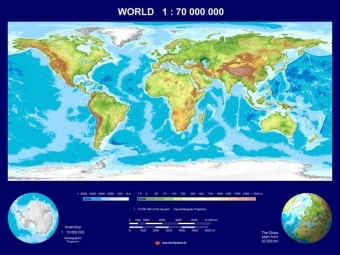 Echt-3D-Karte World (1:75.000.000)