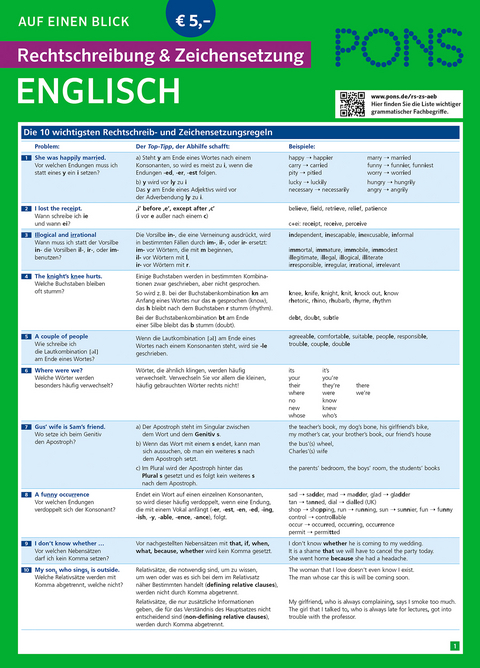 PONS Rechtschreibung und Zeichensetzung auf einen Blick Englisch