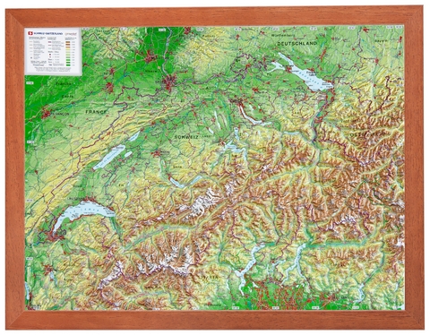 Schweiz, Reliefkarte, mit Holzrahmen. Switzerland