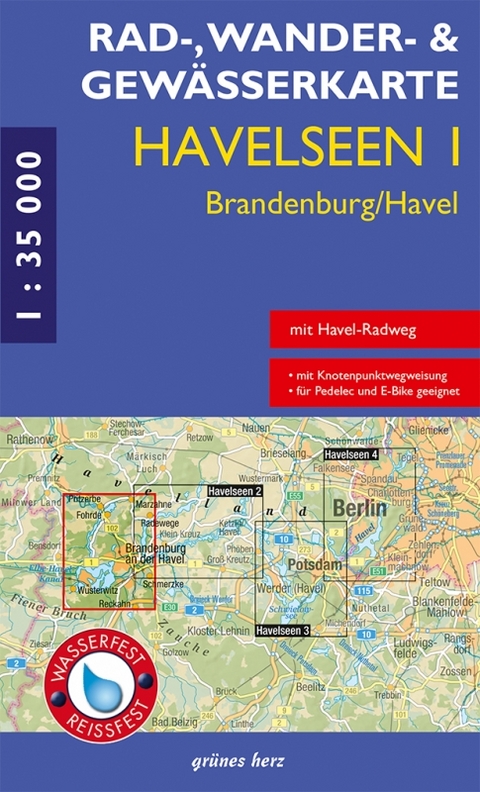 Rad-, Wander- und Gewässerkarte Havelseen 1: Brandenburg/Havel<br>(wasser- und reißfest)