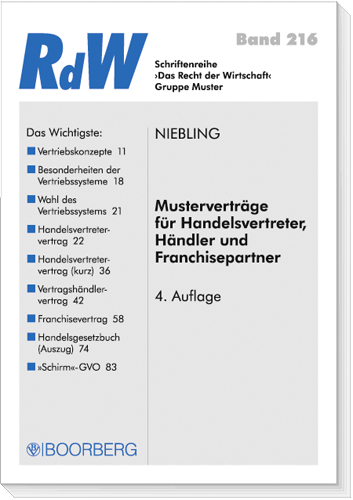 Musterverträge für Handelsvertreter, Händler und Franchisepartner - Jürgen Niebling