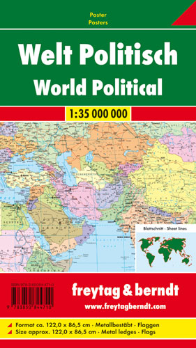 Welt politisch Großformat, 1:25 Mill., Magnetmarkiertafel - 