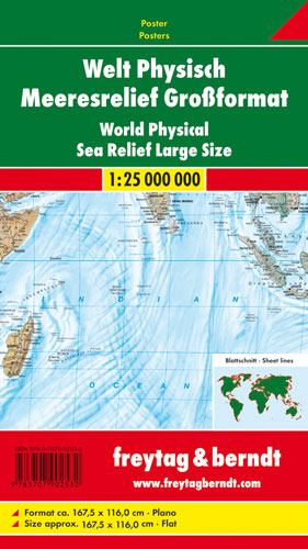 Welt physisch Meeresrelief Großformat, 1:25 Mill., Markiertafel - 