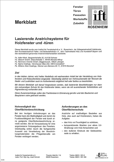 Merkblatt - Lasierende Anstrichsysteme für Holzfenster und -türen -  ift Rosenheim GmbH