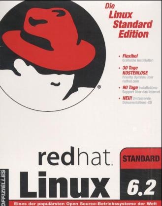 Red Hat Linux 6.2 Standard Betriebssystem, 2 CD-ROMs m. Bootdiskette (3 1/2 Zoll) u. Dokumentations-CD-ROM, dtsch. Version