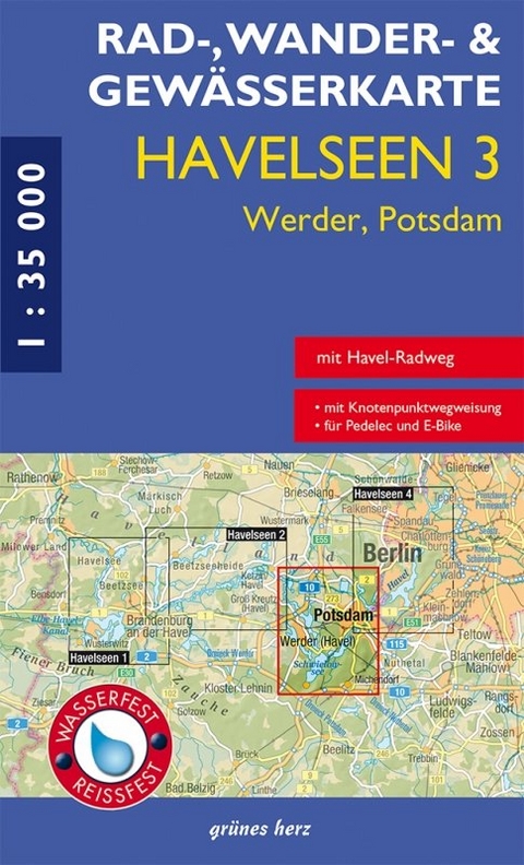 Rad-, Wander- und Gewässerkarte Havelseen 3: Werder, Potsdam