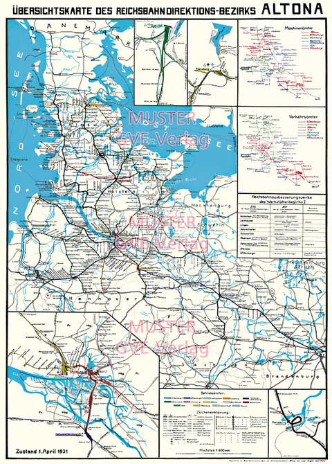 Übersichtskarte des Reichsbahn - Direktionsbezirks Hamburg Altona 1931