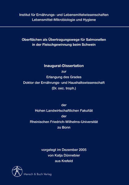 Oberflächen als Übertragungswege für Salmonellenin der Fleischgewinnung beim Schwein - Katja Dünnebier