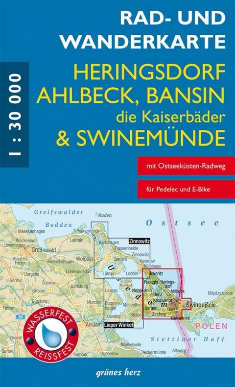 Rad- und Wanderkarte Heringsdorf, Ahlbeck, Bansin - Die Kaiserbäder und Swinemünde