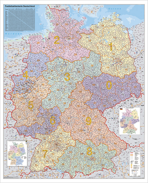 Deutschland Postleitzahlenkarte Großformat - Heinrich Stiefel