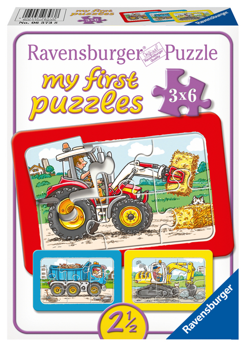 Ravensburger Kinderpuzzle - 06573 Bagger, Traktor und Kipplader - my first puzzle mit 3x6 Teilen - Puzzle für Kinder ab 2,5 Jahren