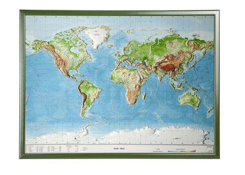 Relief Welt groß mit Holzrahmen englisch (1:53 000 000) - 