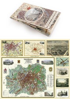 Manchester 1650 - 1876 - Fold Up Map featuring William Swire's Plan of Manchester and Environs 1824, Cole and Ropers Plan of Manchester and Salford 1807, Dawson's Reform Plan of 1831, A Birds Eye View of 1876 Manchester and a Plan of Manchester of 1650 -  Mapseeker Publishing Ltd.