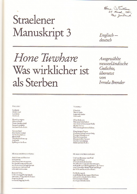 Was wirklicher ist als Sterben - Hone Tuwhare