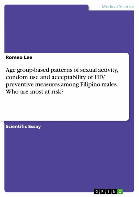 Age group-based patterns of sexual activity, condom use and acceptability of HIV preventive measures among Filipino males. Who are most at risk? - Romeo Lee