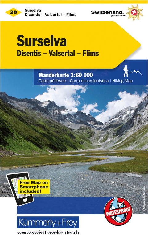 Surselva, Disentis, Valsertal, Flims Wanderkarte Nr. 20